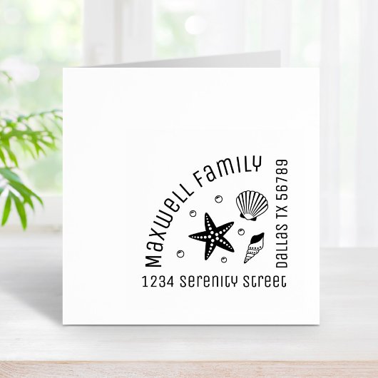 Nautical Seashell Starfish Corner Family Address Rubberstempel