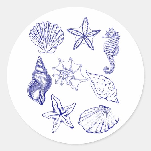 Nautical Seashell Sticker – Blue Line Art Ocean (Voorkant)