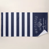 Nautical Seashell Stripe Navy Monogram Strandlaken (Voorkant)