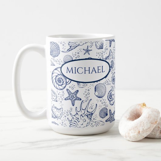 Nautical Seashell Theme Custom Coffee Mok (Met donut)