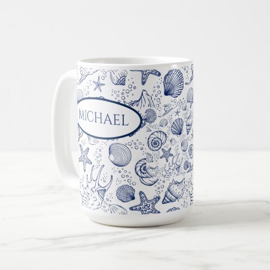 Nautical Seashell Theme Custom Coffee Mok (Voorkant links)