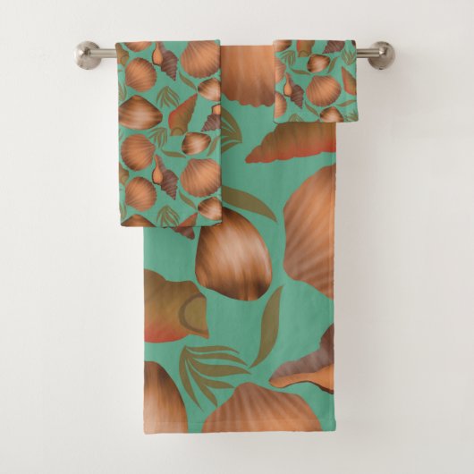 Nautical Seashell Turquoise Pattern Bad Handdoek (Insitu)