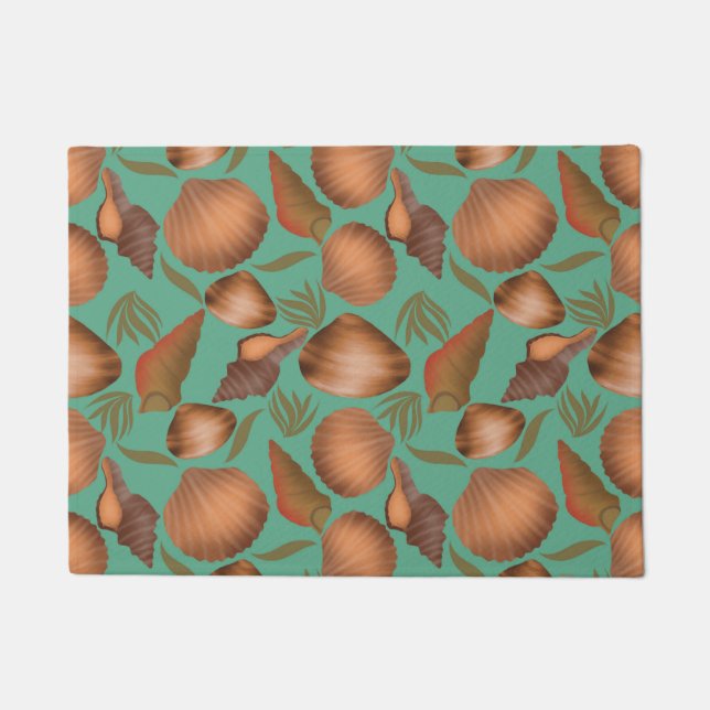 Nautical Seashell Turquoise Pattern Deurmat (Voorkant)