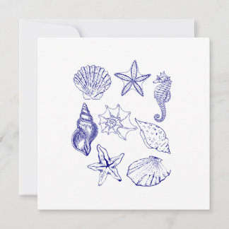 Nautical Seashell uitnodiging – Blue Line Art Ocea