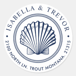 Nautical  Seashell wit retouradres Ronde Sticker