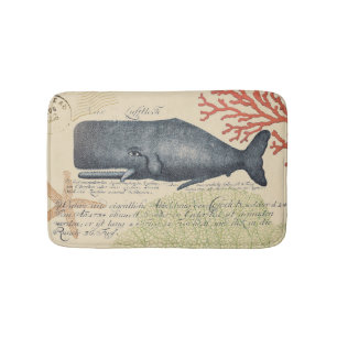 Nautical Seaside Blue Whale Collage Badmat