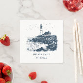 Nautical Seaside Lighthouse Dark Blue Wedding Servet (Insitu)