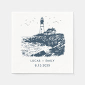 Nautical Seaside Lighthouse Dark Blue Wedding Servet (Voorkant)