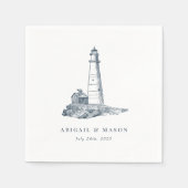 Nautical Seaside Lighthouse Dark Blue Wedding Servet (Voorkant)