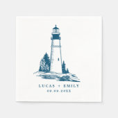 Nautical Seaside Lighthouse Dark Blue Wedding Servet (Voorkant)