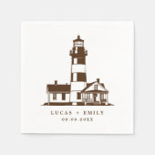 Nautical Seaside Lighthouse Dark Blue Wedding Servet (Voorkant)