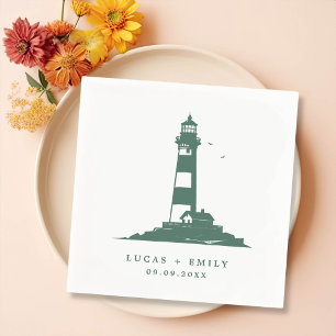 Nautical Seaside Lighthouse Dark Blue Wedding Servet