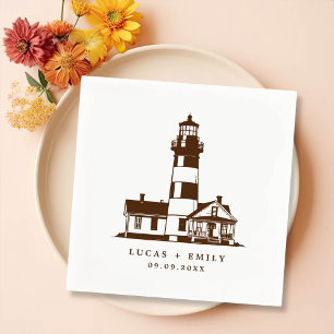 Nautical Seaside Lighthouse Dark Blue Wedding Servet