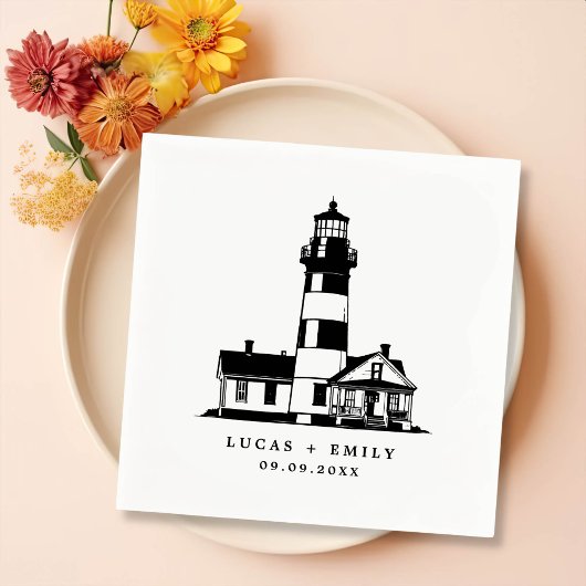 Nautical Seaside Lighthouse Dark Blue Wedding Servet