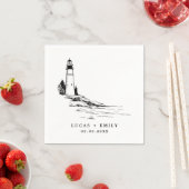 Nautical Seaside Lighthouse Dark Blue Wedding Servet (Insitu)