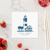 Nautical Seaside Lighthouse Dark Blue Wedding Servet (Insitu)
