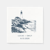 Nautical Seaside Lighthouse Dark Blue Wedding Servet (Voorkant)