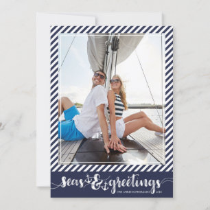 Nautical SEAsons Greetings   Anchors met marinestr Feestdagenkaart