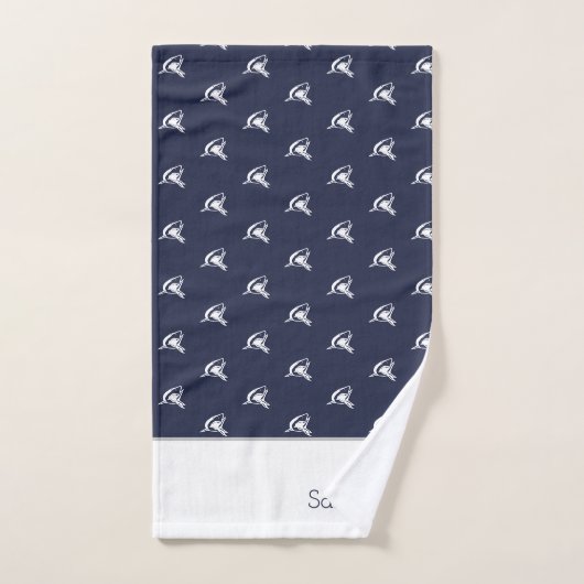 Nautical Shark Navy Blue | Nom unique blanc (Serviette à main)
