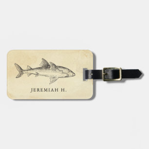 Nautical Shark Personalized Monogram Bagagelabel