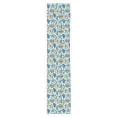 Nautical Shell Starfish Beach Zee Pattern Blue Korte Tafelloper (Voorkant)