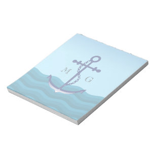 Nautical Ship Anchor met dubbelmonogram Notitieblok