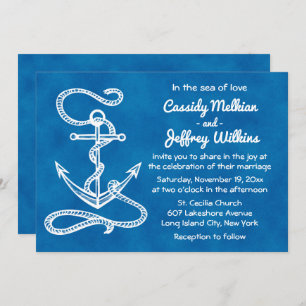 Nautical Ship Anchor Navy Blue Waterverf Wedding Kaart