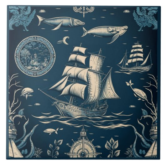 Nautical Ship and Ocean Thmed keramische kunst No3 Tegeltje (Voorkant)