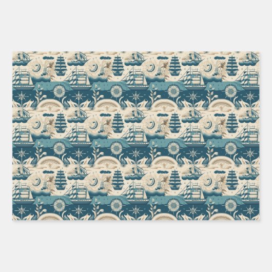 Nautical Ship and Ocean Thmed Patroon No10 Inpakpapier Vel (Voorkant)