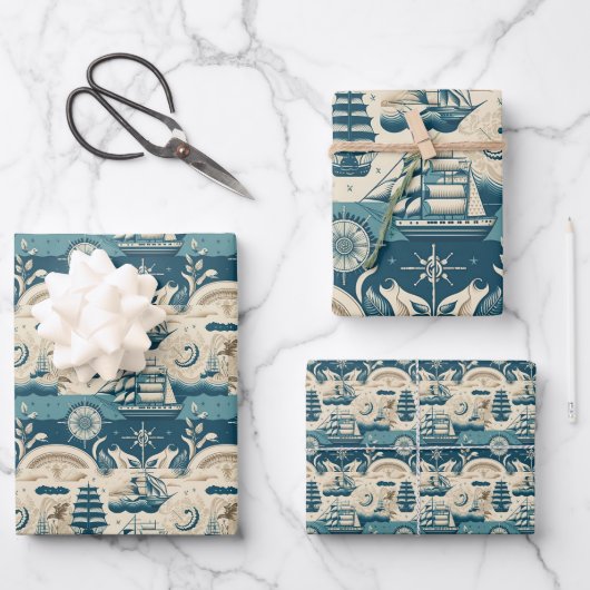 Nautical Ship and Ocean Thmed Patroon No10 Inpakpapier Vel (Voorkant)