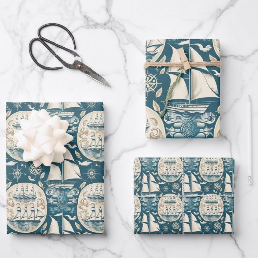 Nautical Ship and Ocean Thmed Patroon No14 Inpakpapier Vel (Voorkant)