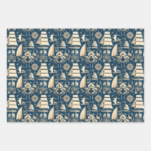 Nautical Ship and Ocean Thmed Patroon No9 Inpakpapier Vel