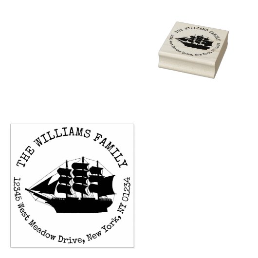 Nautical Ship Creëer Uw eigen retouradres Rubberstempel (Gestempeld)