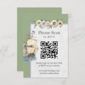 Nautical Ship Floral Wedding Sage Lavender QR Code RSVP Kaartje (Voorkant / Achterkant)