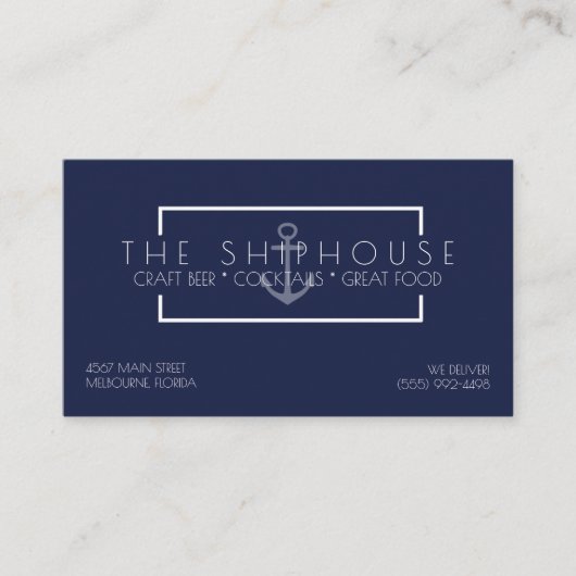 Nautical Ship Navy Blue Restaurant Bar Business Visitekaartje (Voorkant)