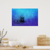 Nautical Ship & Octopus Poster (Keuken)