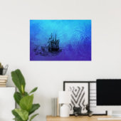 Nautical Ship & Octopus Poster (Thuiskantoor)