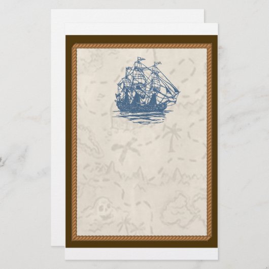 Nautical  Ship Treasure Map Stationery Briefpapier (Voorkant / Achterkant)