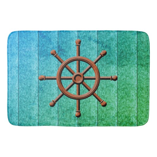 Nautical Ship Wheel Wood Badmat (Voorkant)