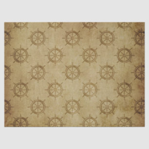  Nautical Ship Wheels on Brown Decoupage Tissuepapier