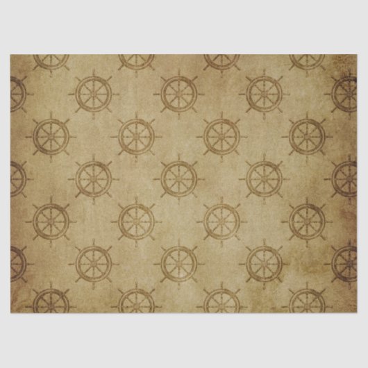 Nautical Ship Wheels on Brown Decoupage Tissuepapier (Voorkant)