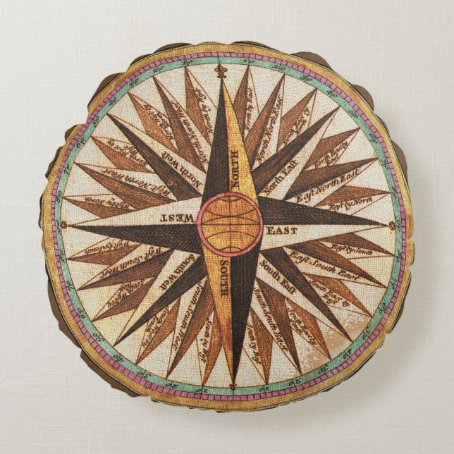 Nautical  Ship's Compass Navigator Sailing Rond Kussen (Voorkant)