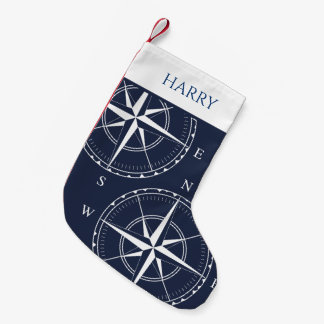 Nautical Ships Compass Navy Blue Coastal Kleine Kerstsok