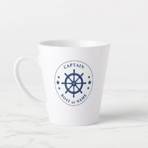 Nautical Ships Helm Captain Boat of Name 2 Sided Latte Mok