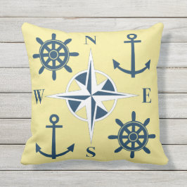 Nautical Ships Helm Compass Anchors Butter Yellow Buitenkussen