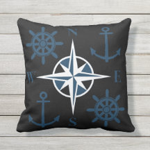 Nautical Ships Helm Compass Anchors Navy Black