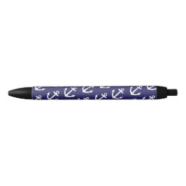 Nautical Ship's Wheel and Anchor Blue Pattern Pens Zwarte Inkt Pen
