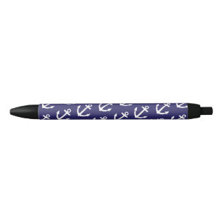 Nautical Ship's Wheel and Anchor Blue Pattern Pens Zwarte Inkt Pen