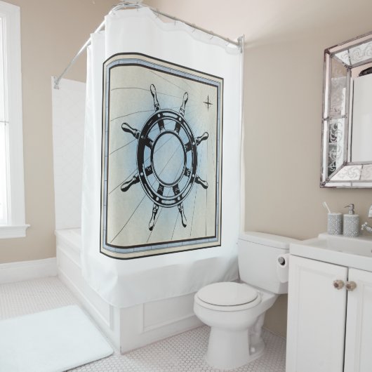 Nautical Ship's Wheel for Navigation Douchegordijn (In situ)