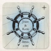  Nautical Ship's Wheel for Navigation Vierkante Kartonnen Onderzetter (Voorkant)